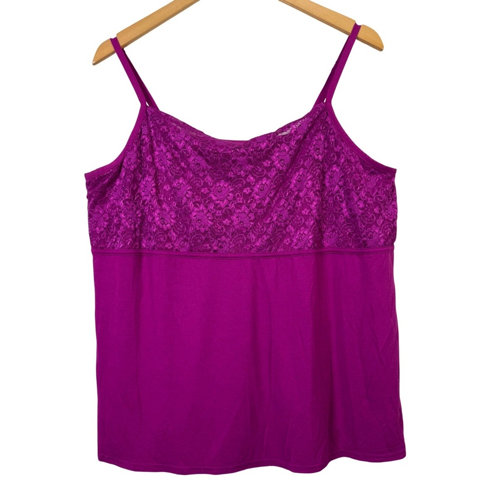 Lane Bryant Womens Top‎ 18 20 Purple Lace Trim Cami Sleeveless Lined Shelf Bra